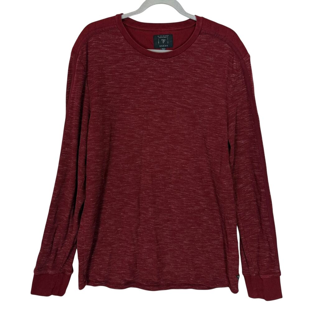 Guess Shirt‎ Mens 2XL Burgundy Thermal Knit Cotton Argyle Pattern Raglan Sleeve
